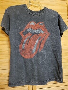 Rolling Stones Classic Tongue Logo Band T Shirt small faded black grey